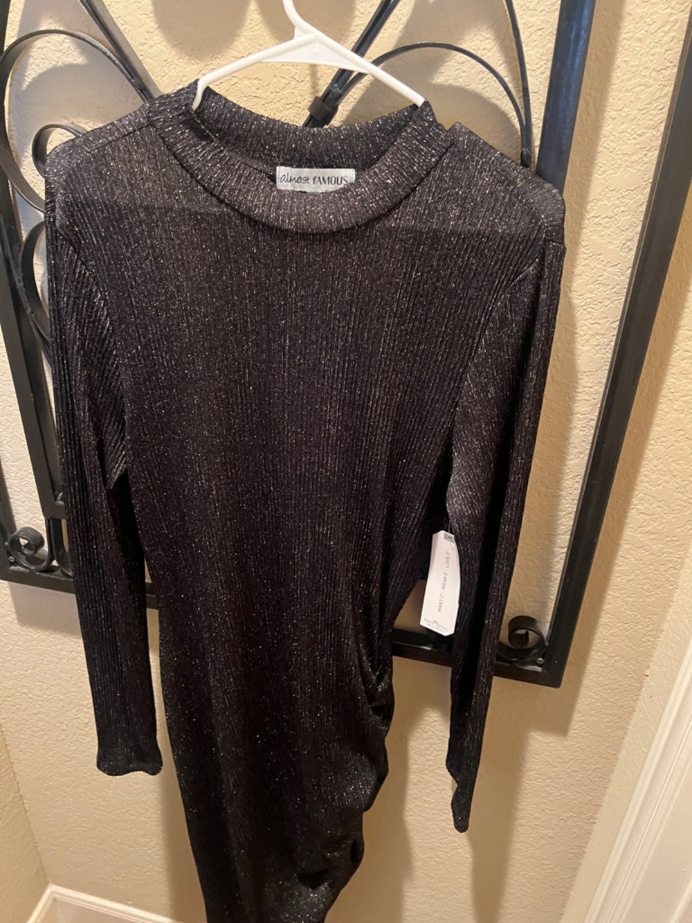 Almost Famous Black Metallic Ribbed Long Sleeve Dress